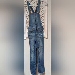 American Eagle Overalls Women Sz 2R Denim Tomgirl Straight Leg Distressed Y2K